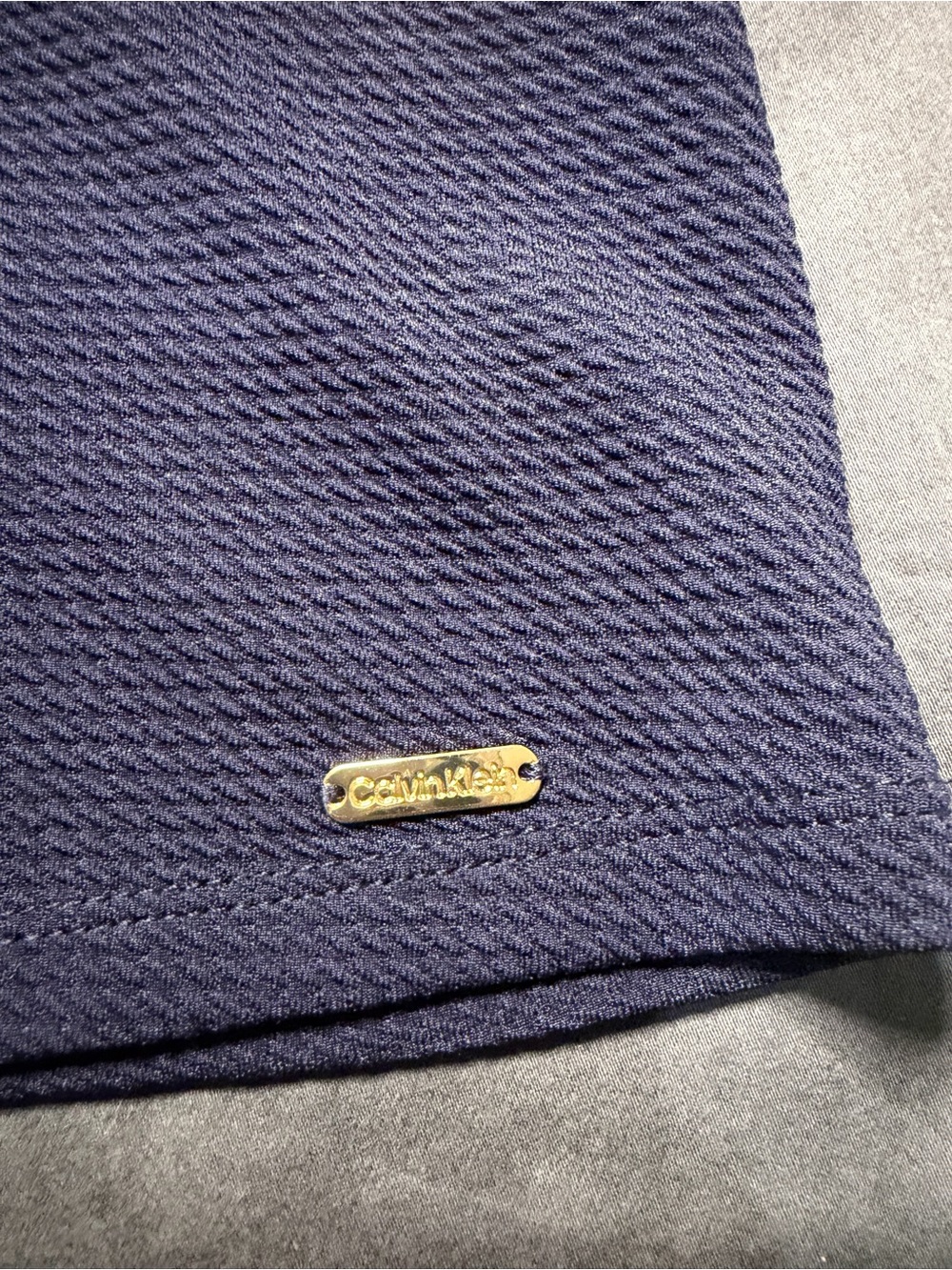 Calvin Klein Navy and White Off-Shoulder Knit Top - Picture 3 of 6